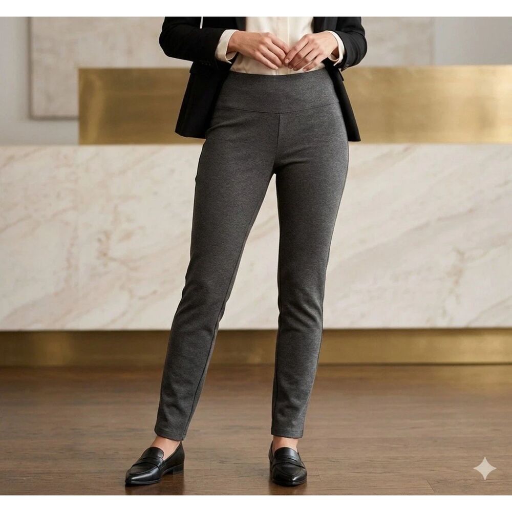 Matilda Jane Pull on pants Womens Sz L Charcoal Gray ponte knit Stretch Career